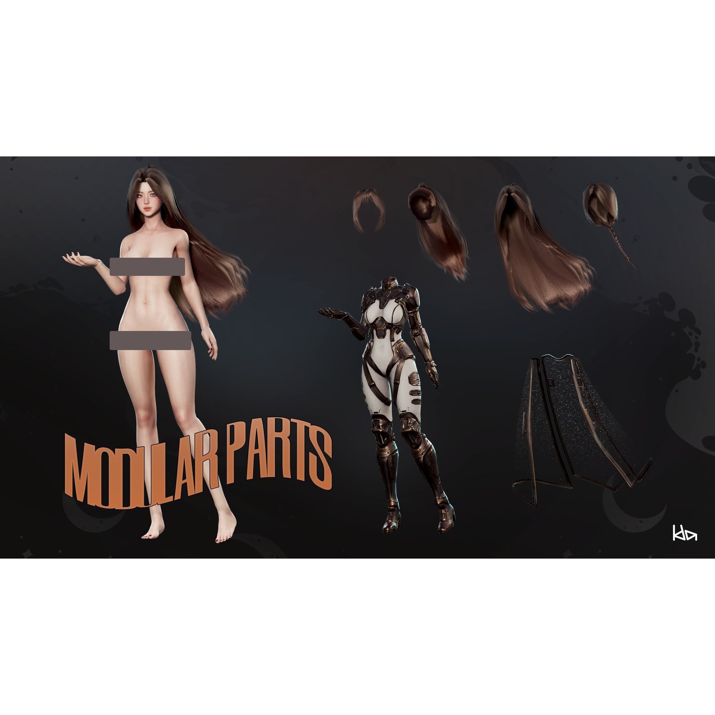 Stellar Girl Celeste - Low-Poly Game-Ready 3D Model - View 9