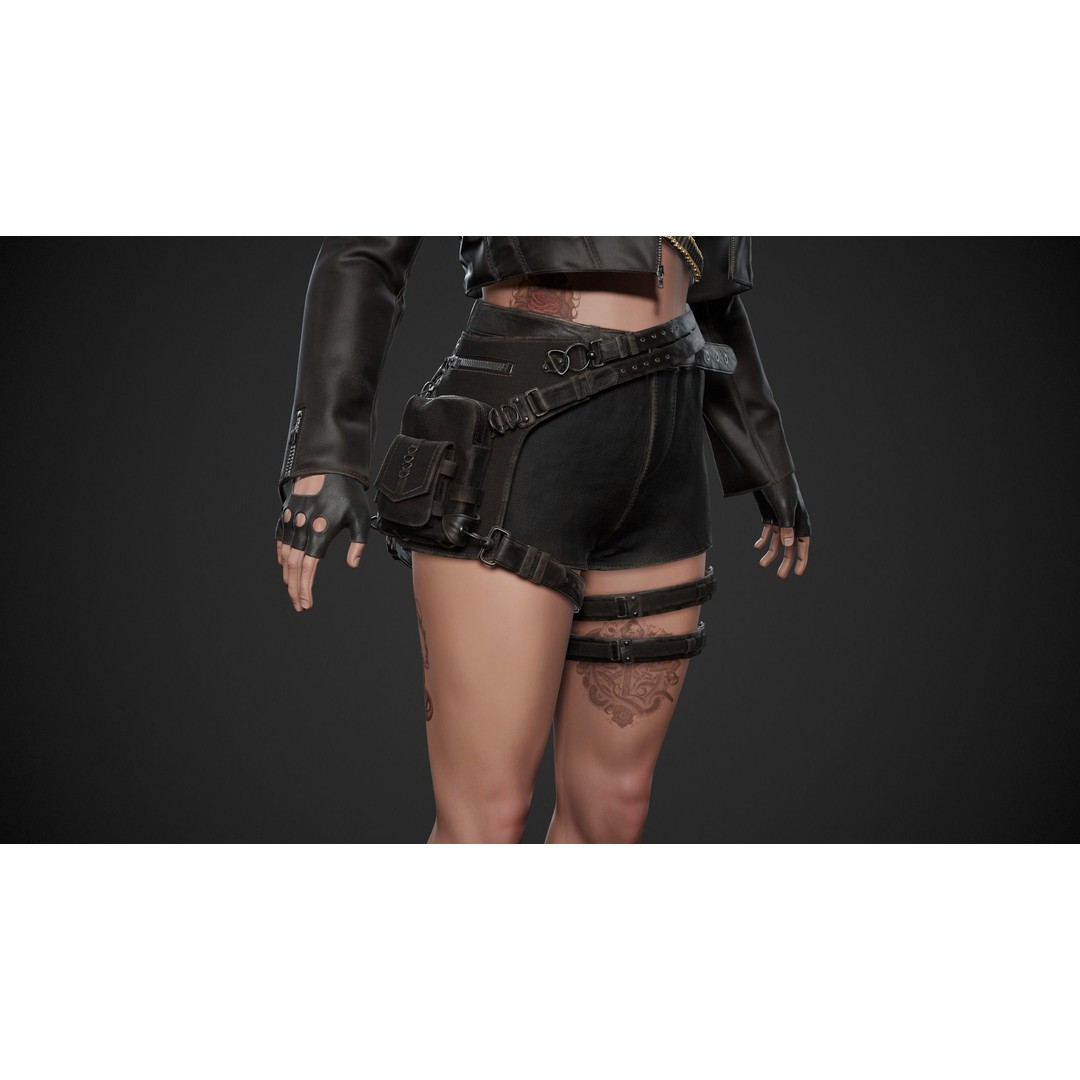 Biker Girl Character 3D Model – Low Poly PBR Game Asset, FBX, OBJ - View 10