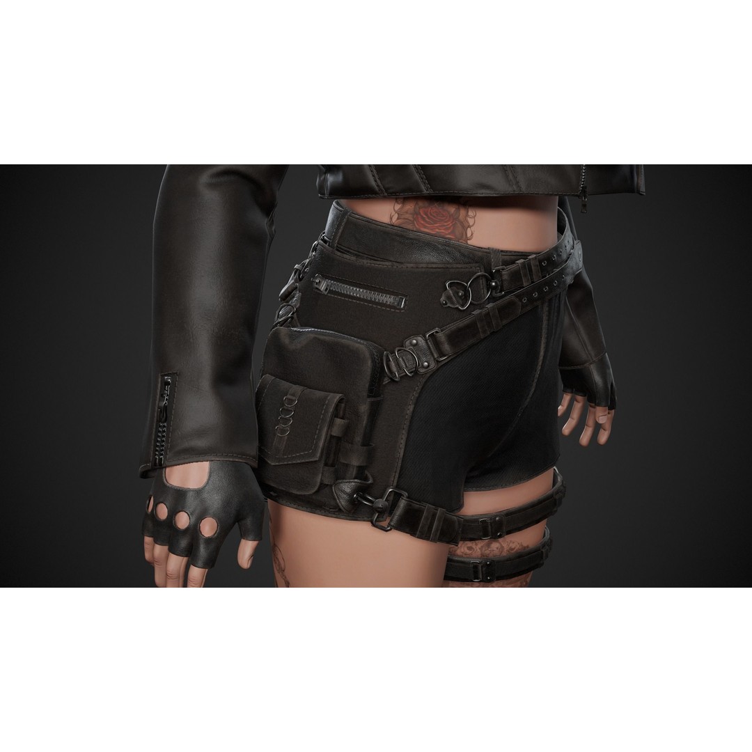 Biker Girl Character 3D Model – Low Poly PBR Game Asset, FBX, OBJ - View 11