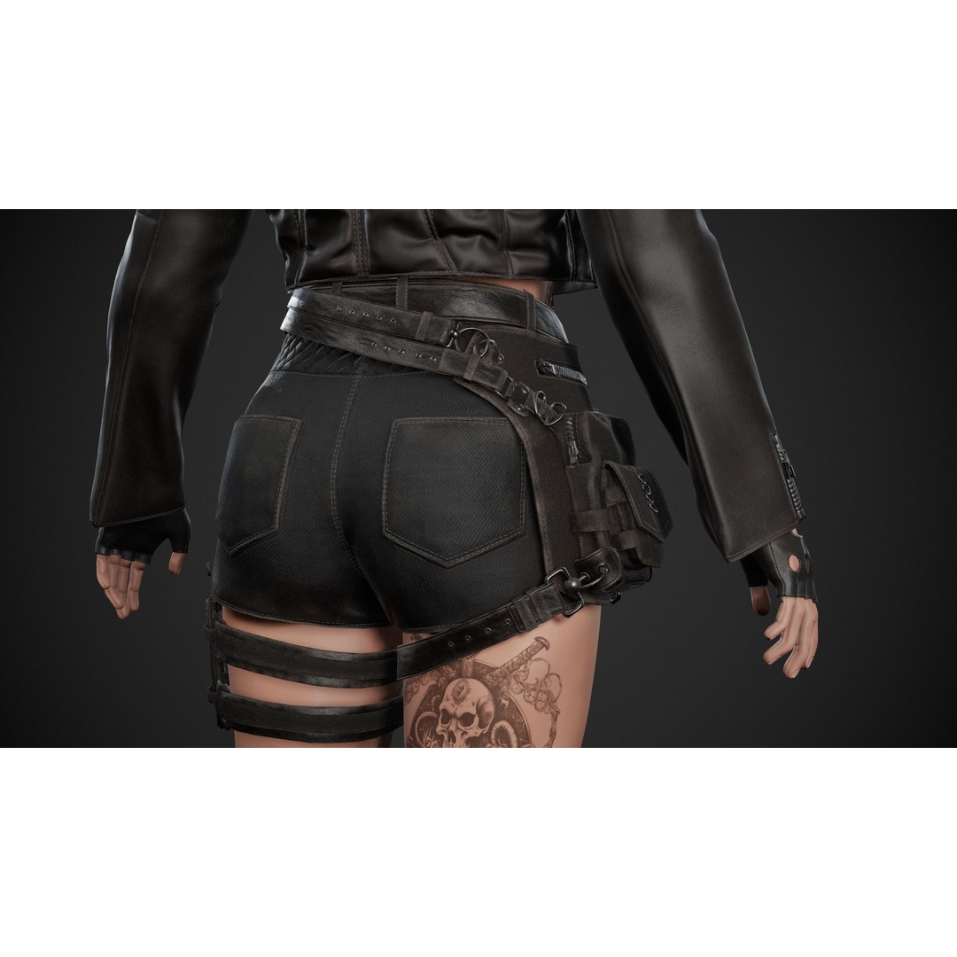 Biker Girl Character 3D Model – Low Poly PBR Game Asset, FBX, OBJ - View 12