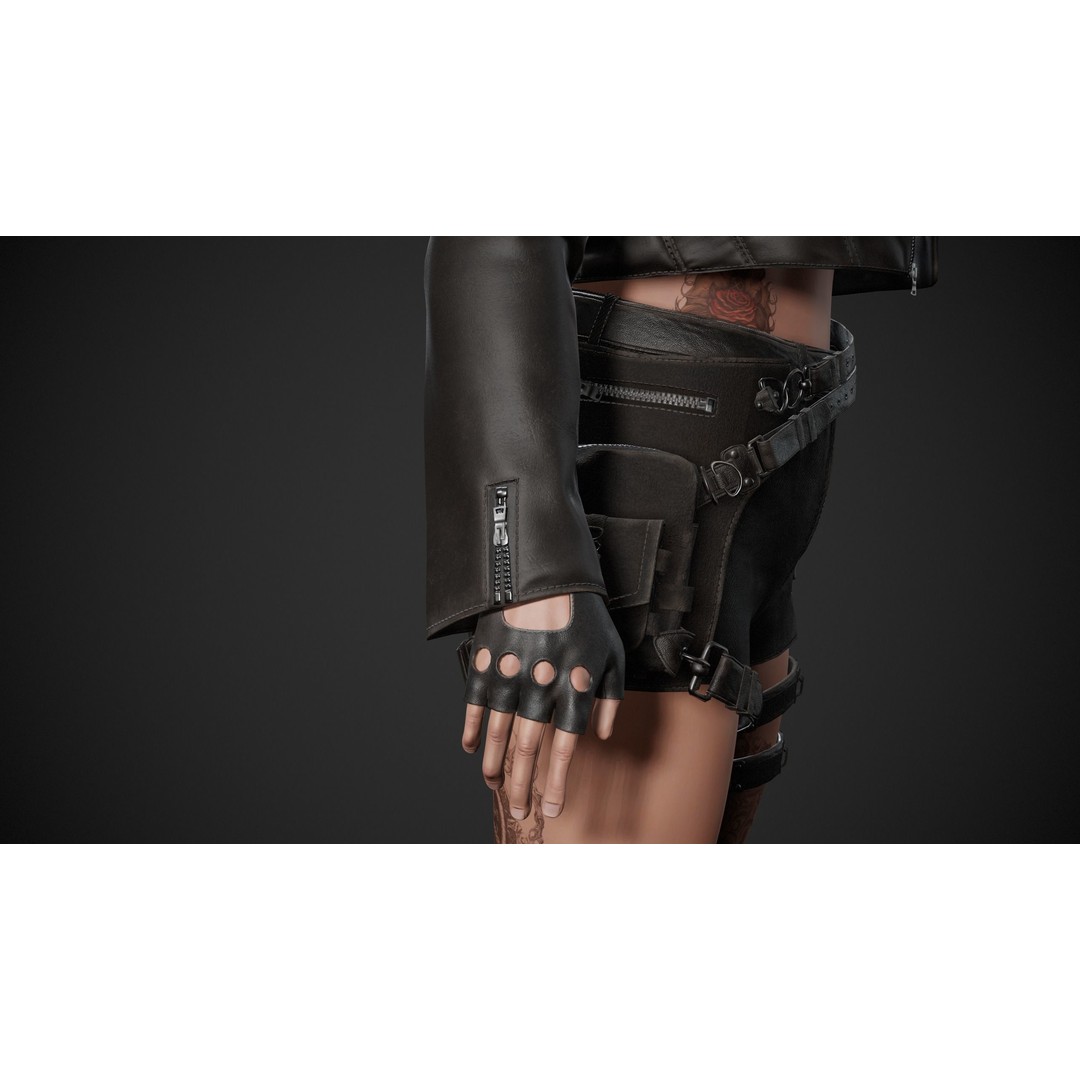 Biker Girl Character 3D Model – Low Poly PBR Game Asset, FBX, OBJ - View 13
