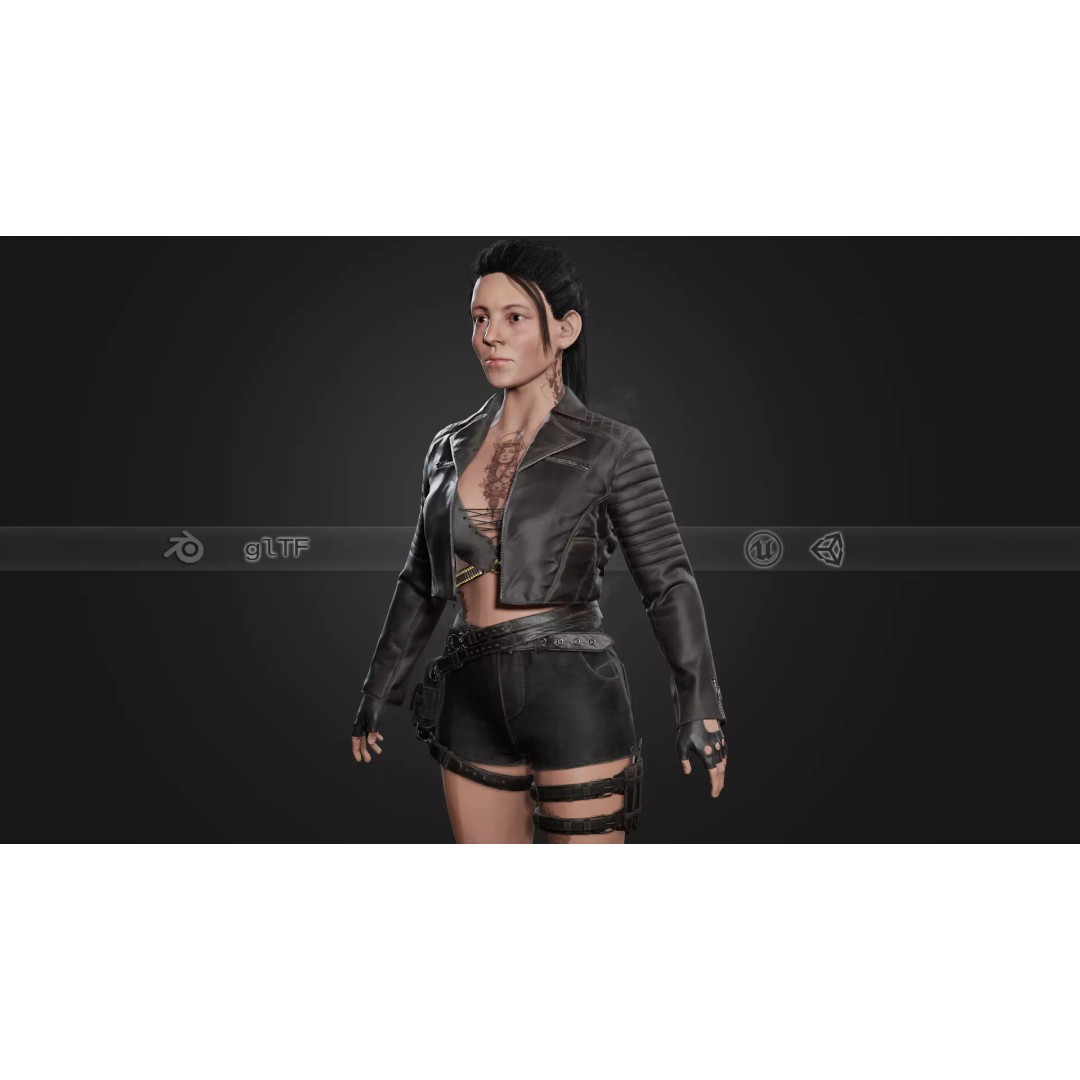 Biker Girl Character 3D Model – Low Poly PBR Game Asset, FBX, OBJ - View 2