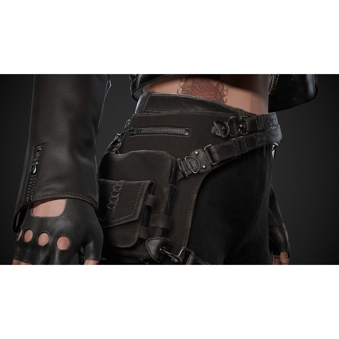 Biker Girl Character 3D Model – Low Poly PBR Game Asset, FBX, OBJ - View 20