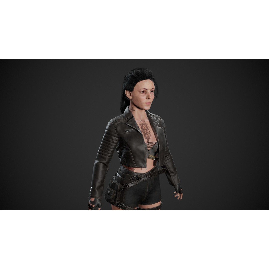Biker Girl Character 3D Model – Low Poly PBR Game Asset, FBX, OBJ - View 24