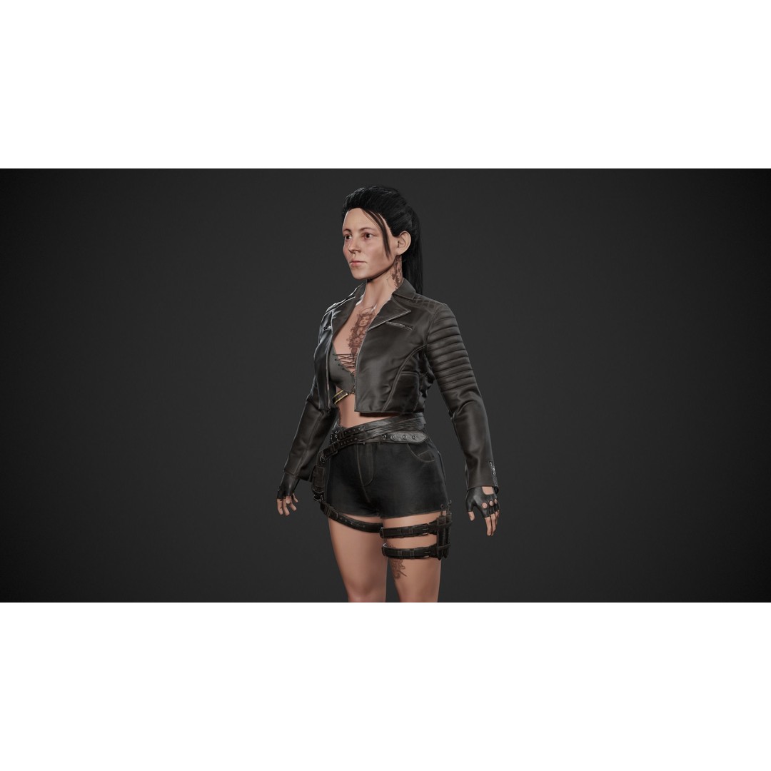 Biker Girl Character 3D Model – Low Poly PBR Game Asset, FBX, OBJ - View 25