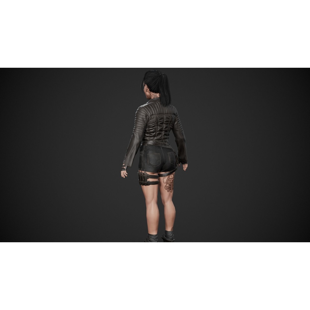 Biker Girl Character 3D Model – Low Poly PBR Game Asset, FBX, OBJ - View 26