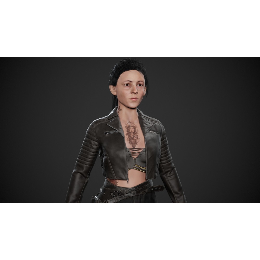 Biker Girl Character 3D Model – Low Poly PBR Game Asset, FBX, OBJ - View 3