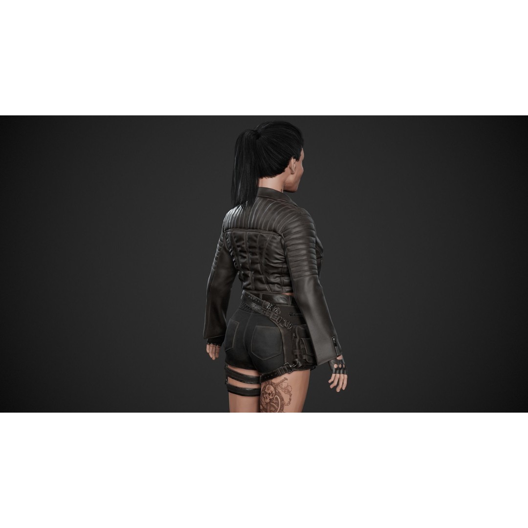 Biker Girl Character 3D Model – Low Poly PBR Game Asset, FBX, OBJ - View 4