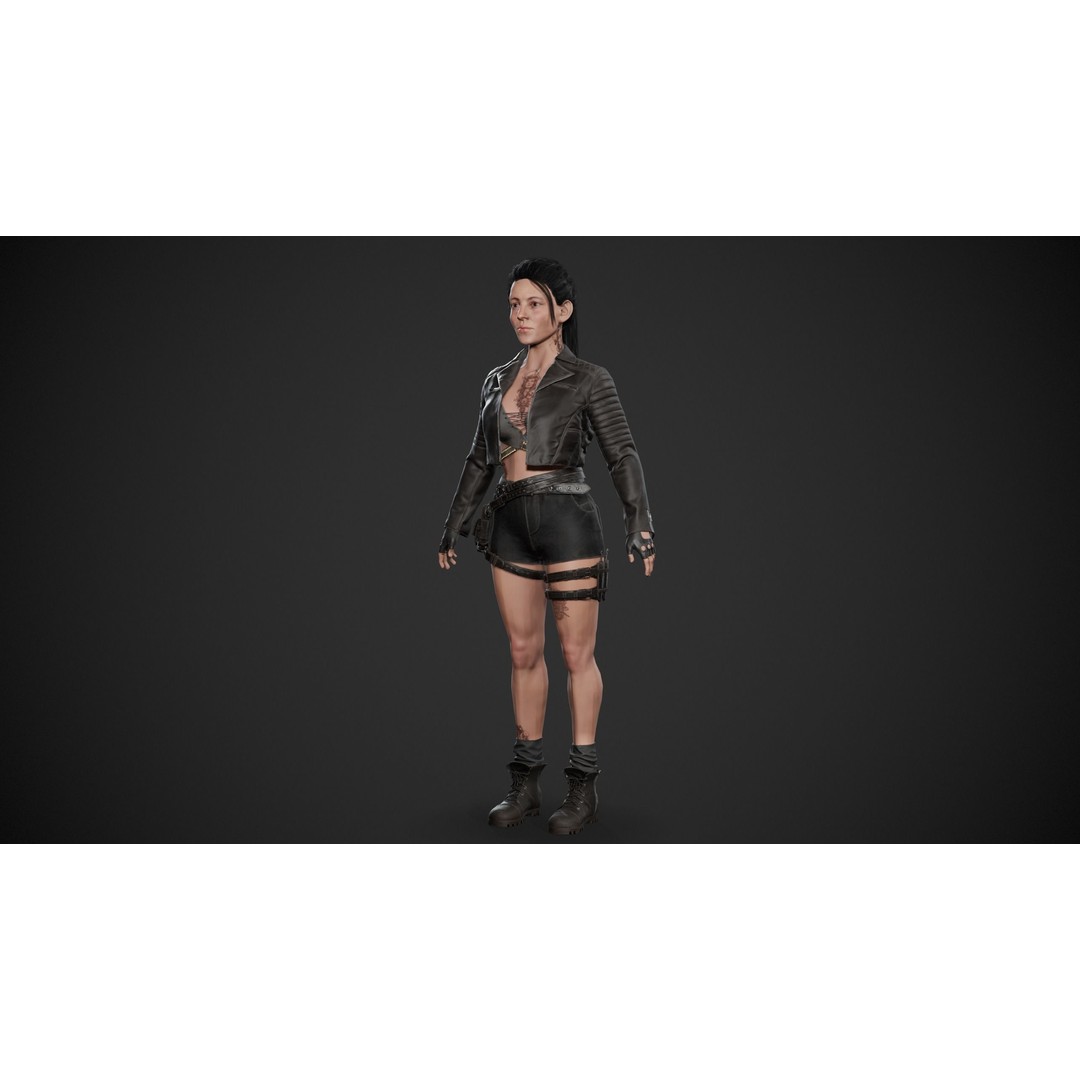Biker Girl Character 3D Model – Low Poly PBR Game Asset, FBX, OBJ - View 6
