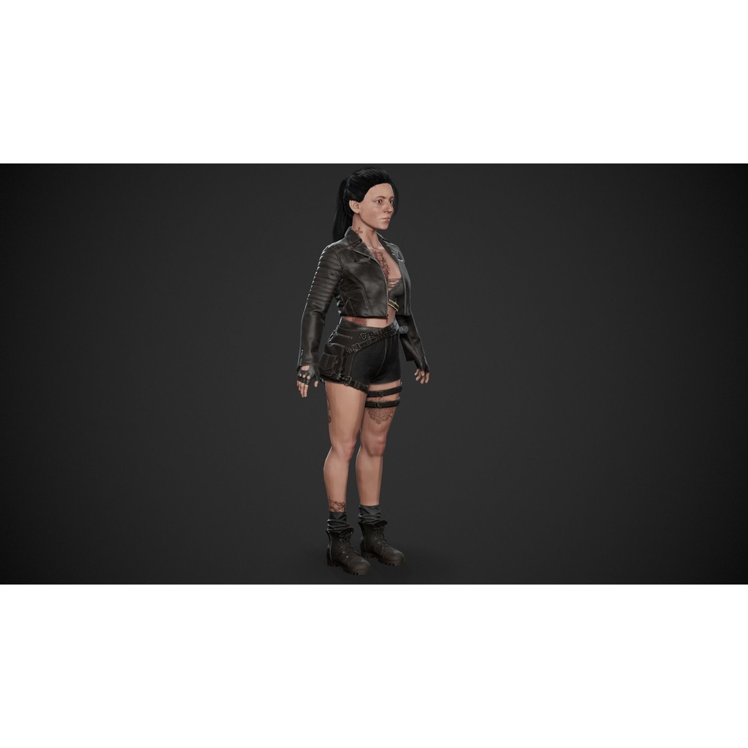 Biker Girl Character 3D Model – Low Poly PBR Game Asset, FBX, OBJ - View 7