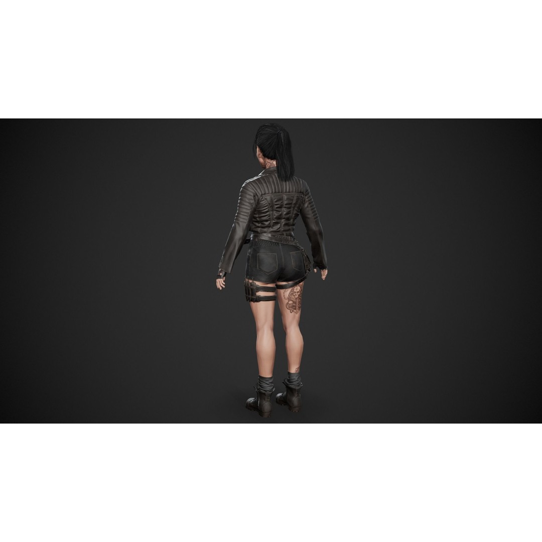 Biker Girl Character 3D Model – Low Poly PBR Game Asset, FBX, OBJ - View 8