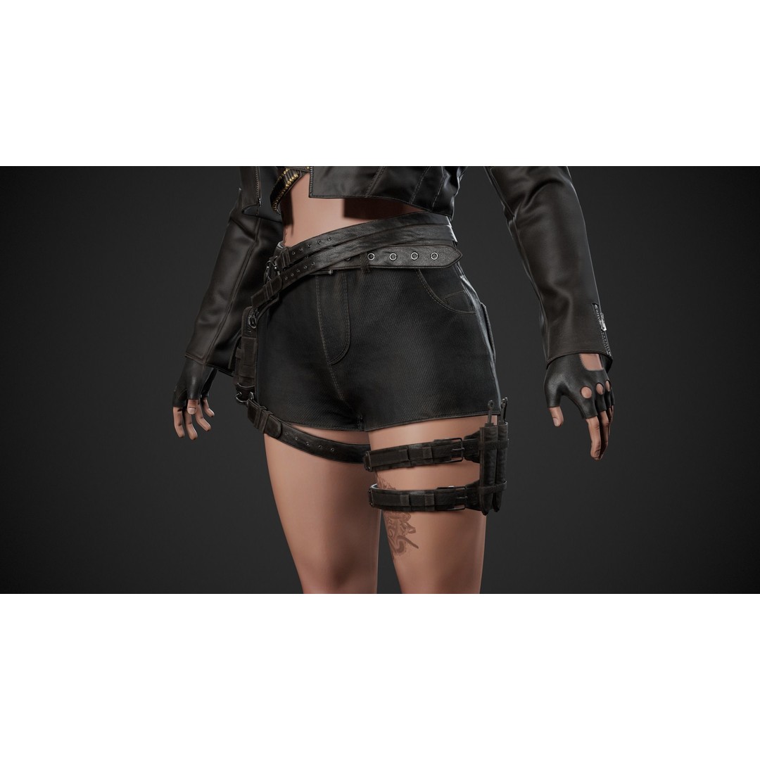 Biker Girl Character 3D Model – Low Poly PBR Game Asset, FBX, OBJ - View 9