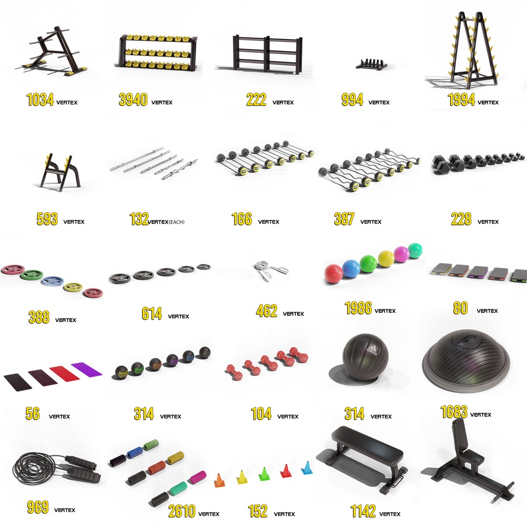 Gym Equipment 3D Model – Low Poly Rigged Asset, FBX, PBR - View 3