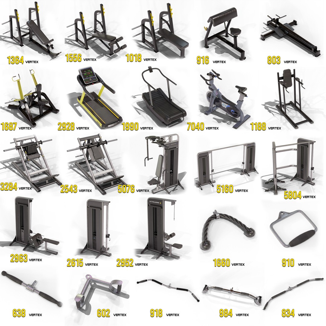 Gym Equipment 3D Model – Low Poly Rigged Asset, FBX, PBR - View 4