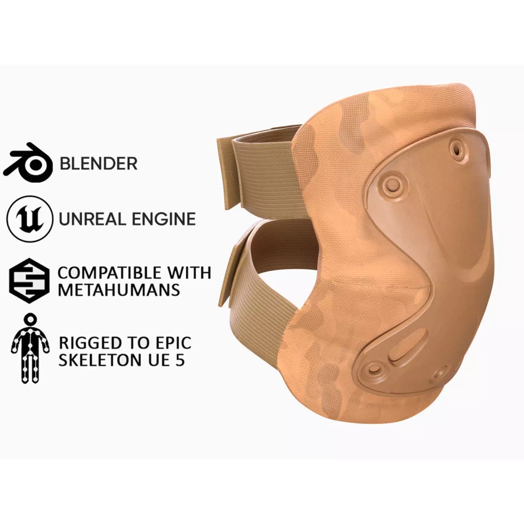 Tactical Elbow Pads 3D Model – Rigged Low-Poly Asset for UE5 - View 2