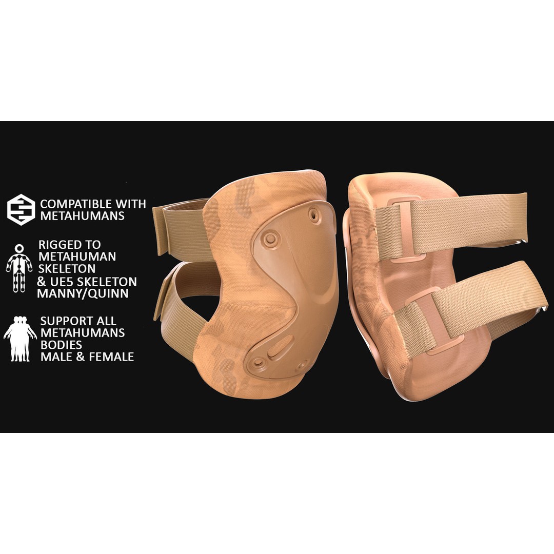 Tactical Elbow Pads 3D Model – Rigged Low-Poly Asset for UE5 - View 3