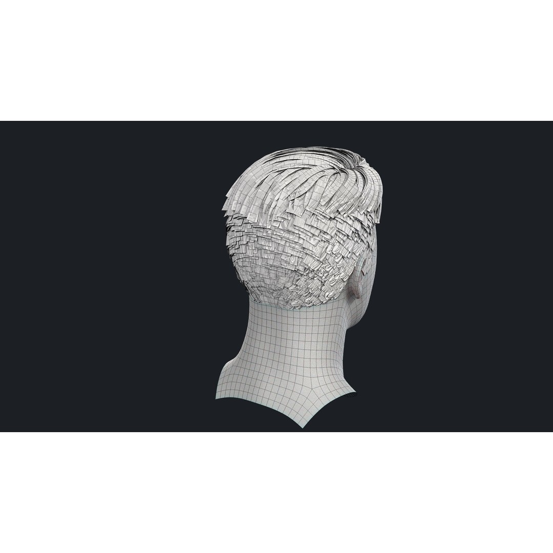 Realtime Mens Hairstyle 3D Model – Low Poly Hair Asset, FBX