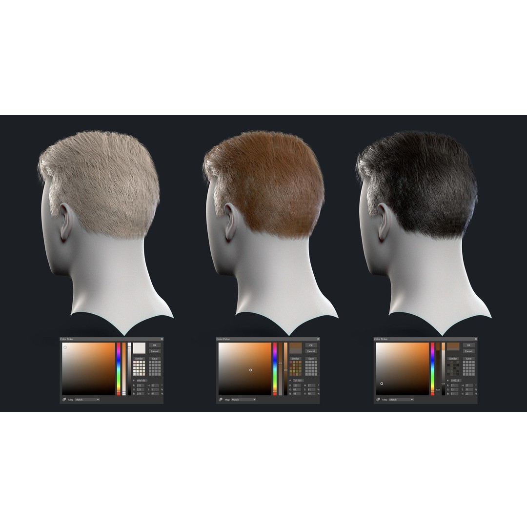 Realtime Mens Hairstyle 3D Model – Low Poly Hair Asset, FBX - View 12