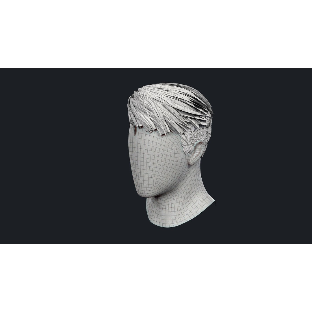 Realtime Mens Hairstyle 3D Model – Low Poly Hair Asset, FBX - View 14