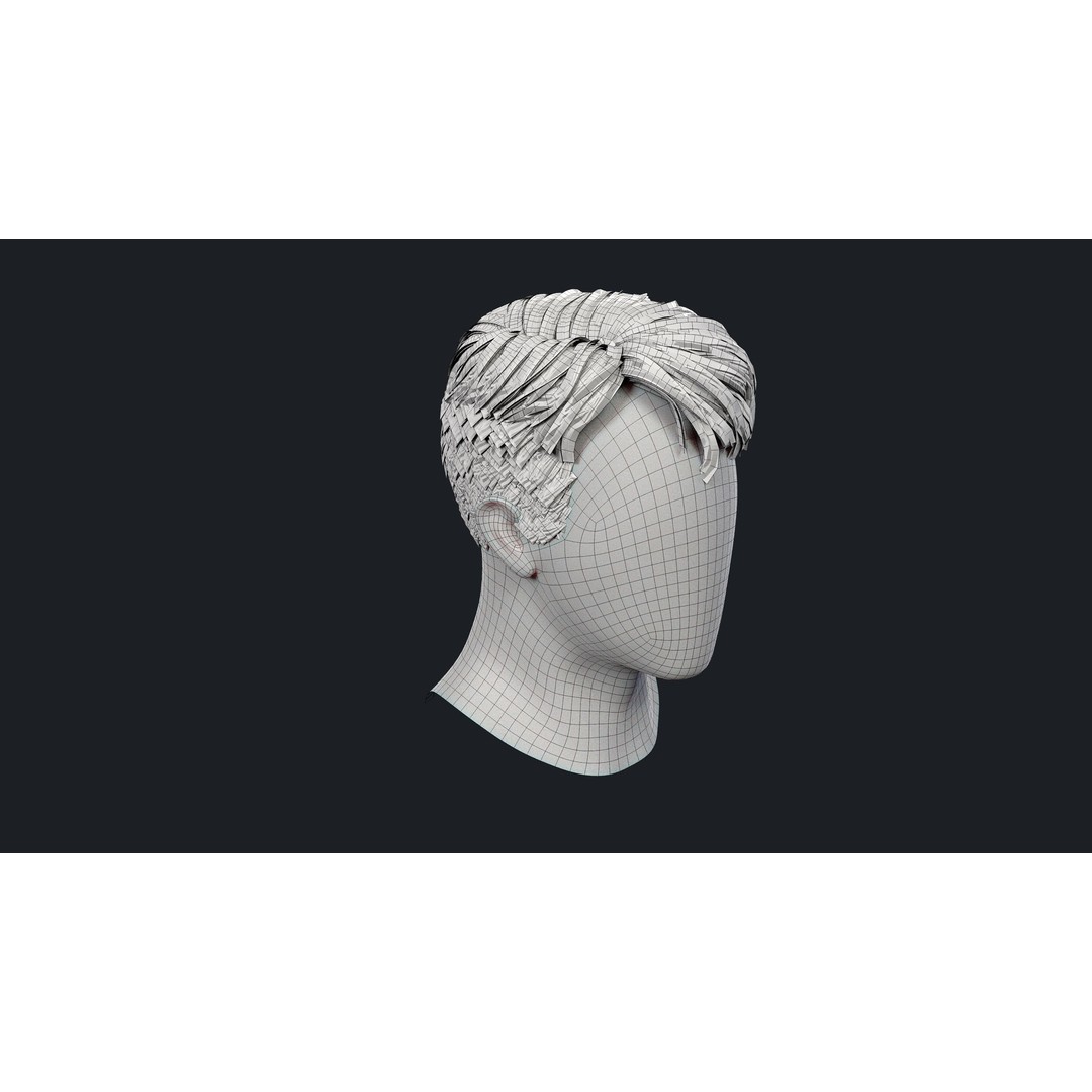 Realtime Mens Hairstyle 3D Model – Low Poly Hair Asset, FBX - View 15