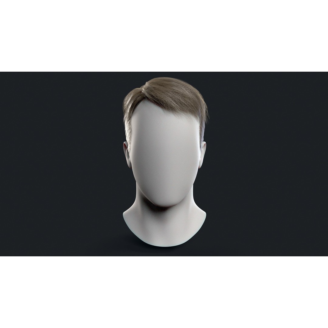 Realtime Mens Hairstyle 3D Model – Low Poly Hair Asset, FBX - View 3