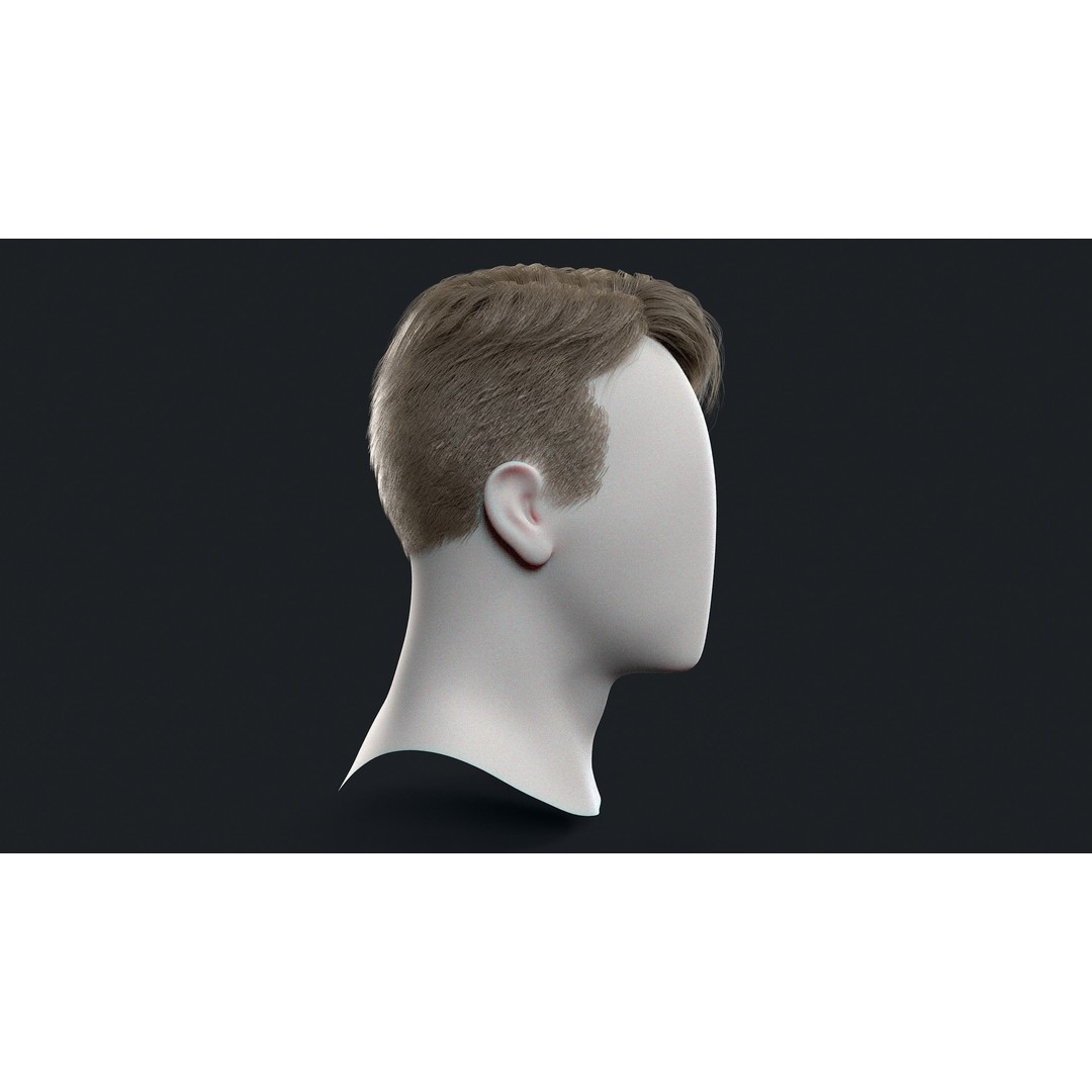Realtime Mens Hairstyle 3D Model – Low Poly Hair Asset, FBX - View 4