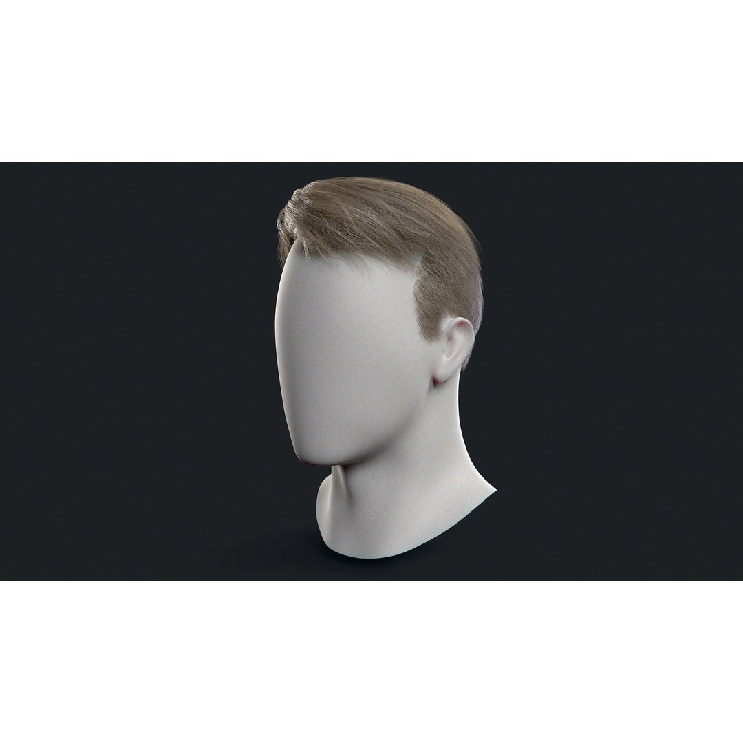 Realtime Mens Hairstyle 3D Model – Low Poly Hair Asset, FBX - View 7