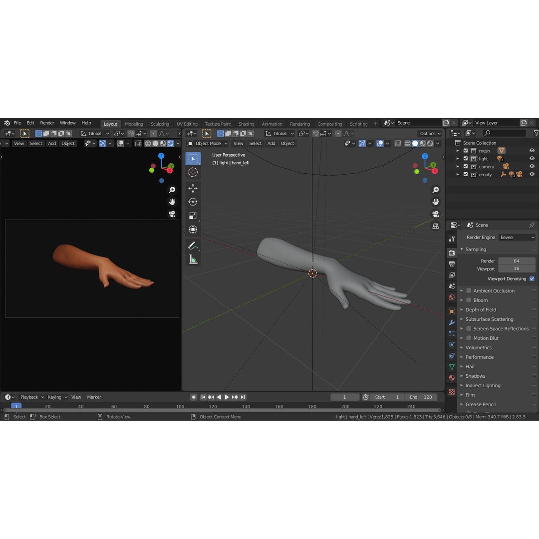 Female Left Hand 3D Model – Realistic PBR Asset, Blender, FBX, OBJ