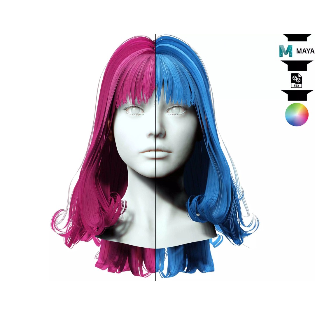 Realistic Female Hair 3D Model – Low Poly Customizable Game Asset, FBX - View 2