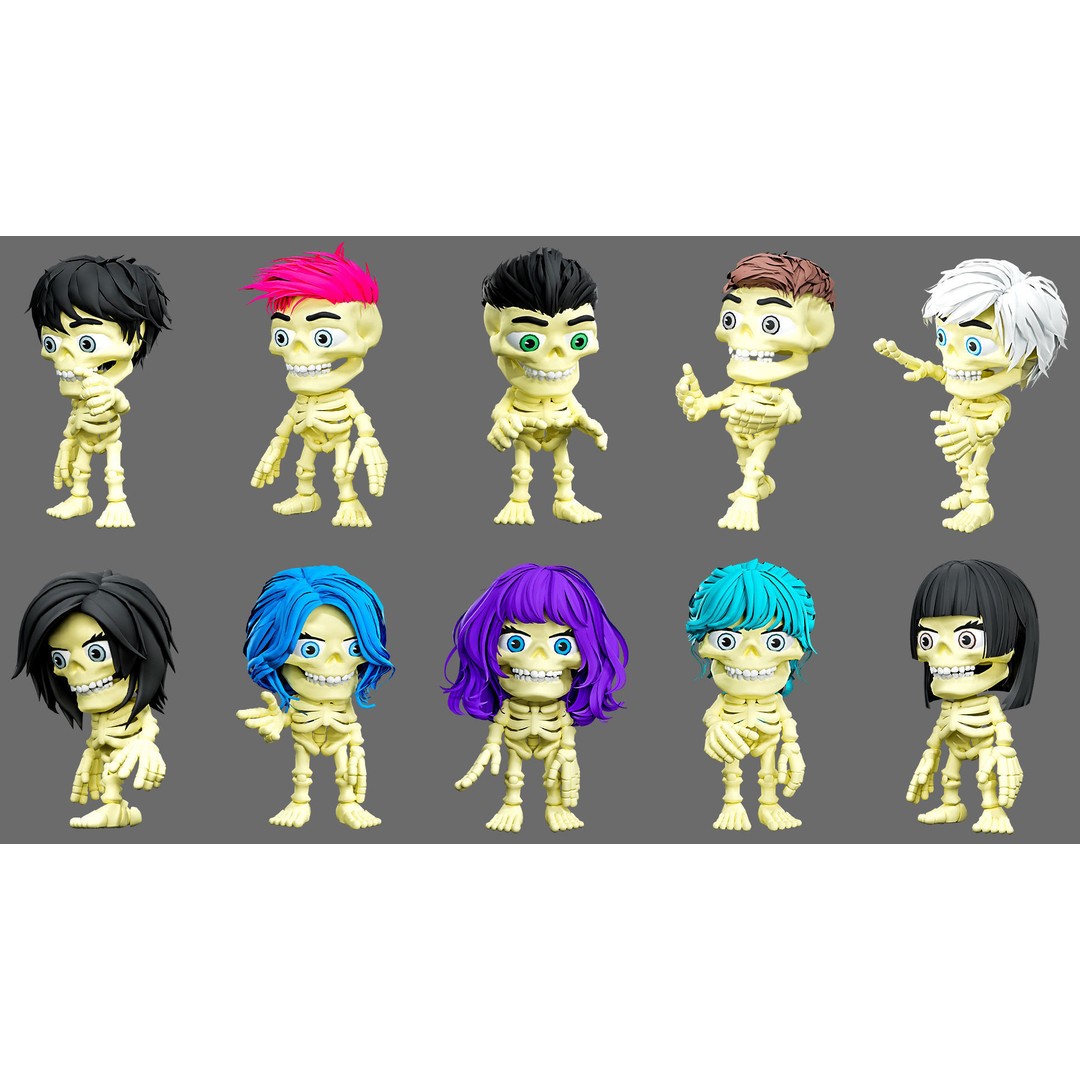 Skeleton 3D Model – Low Poly Character Pack with Rigged Designs - View 13