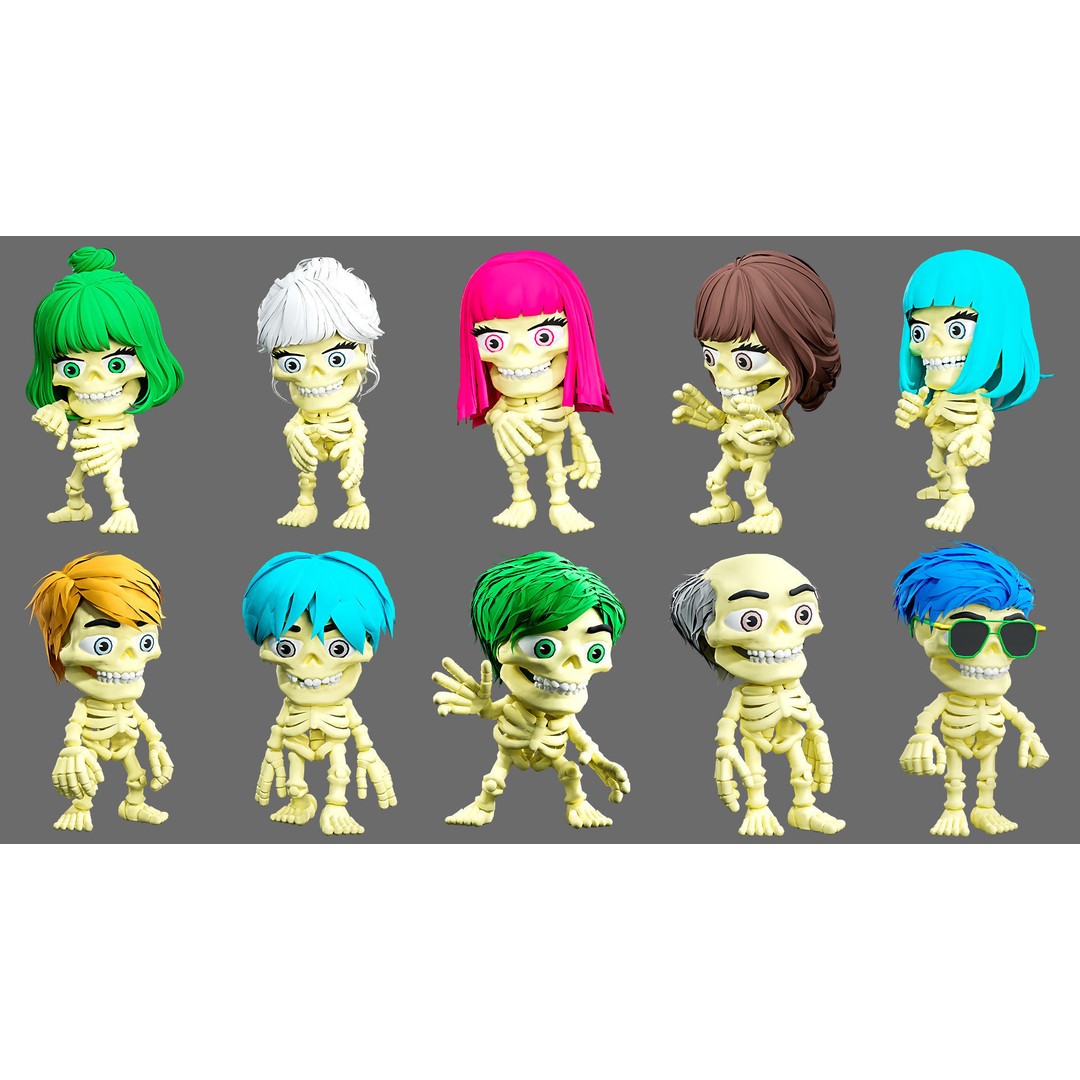 Skeleton 3D Model – Low Poly Character Pack with Rigged Designs - View 14