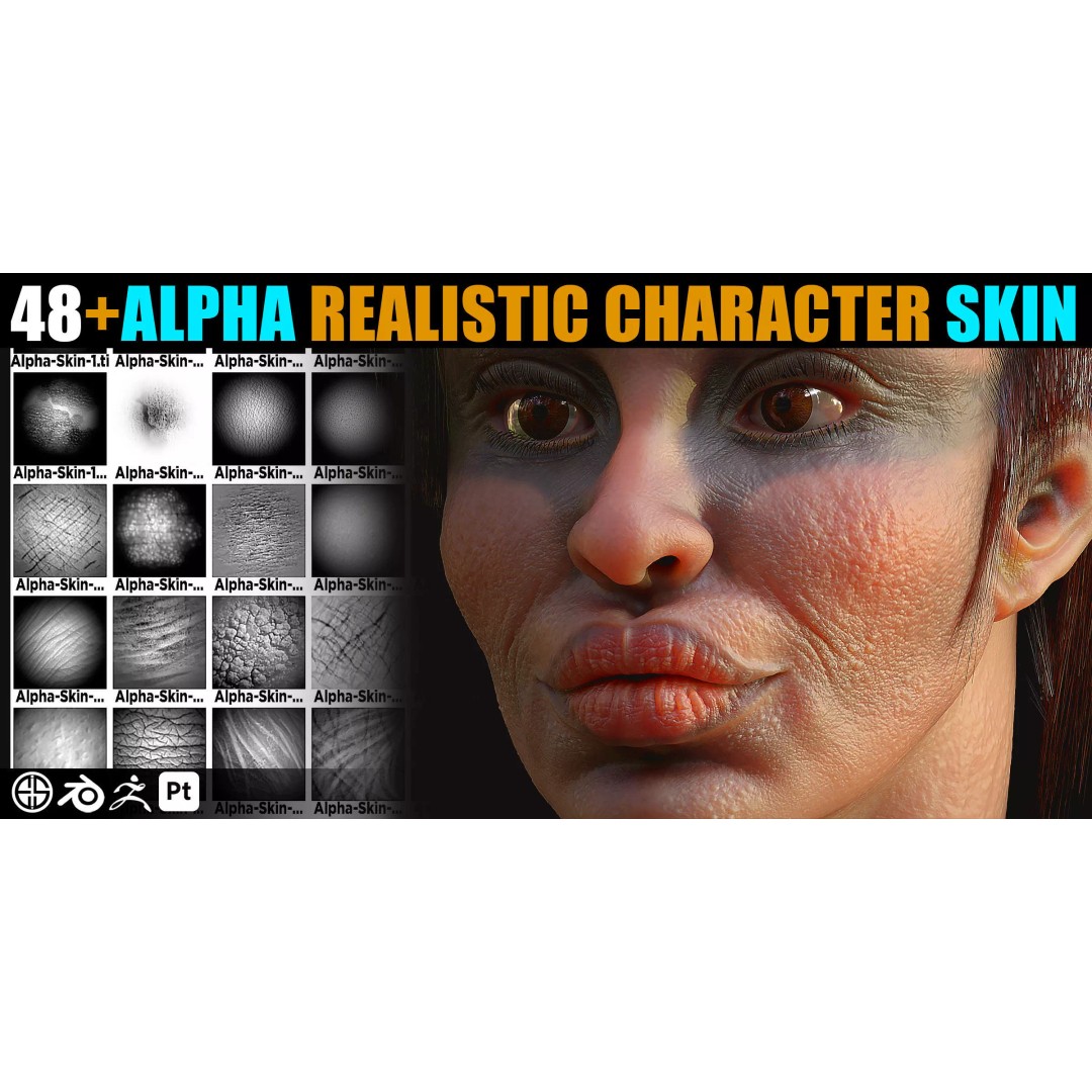 Face Skin Brush 3D Model – Realistic Alpha Brushes for Blender & Zbrush - View 14