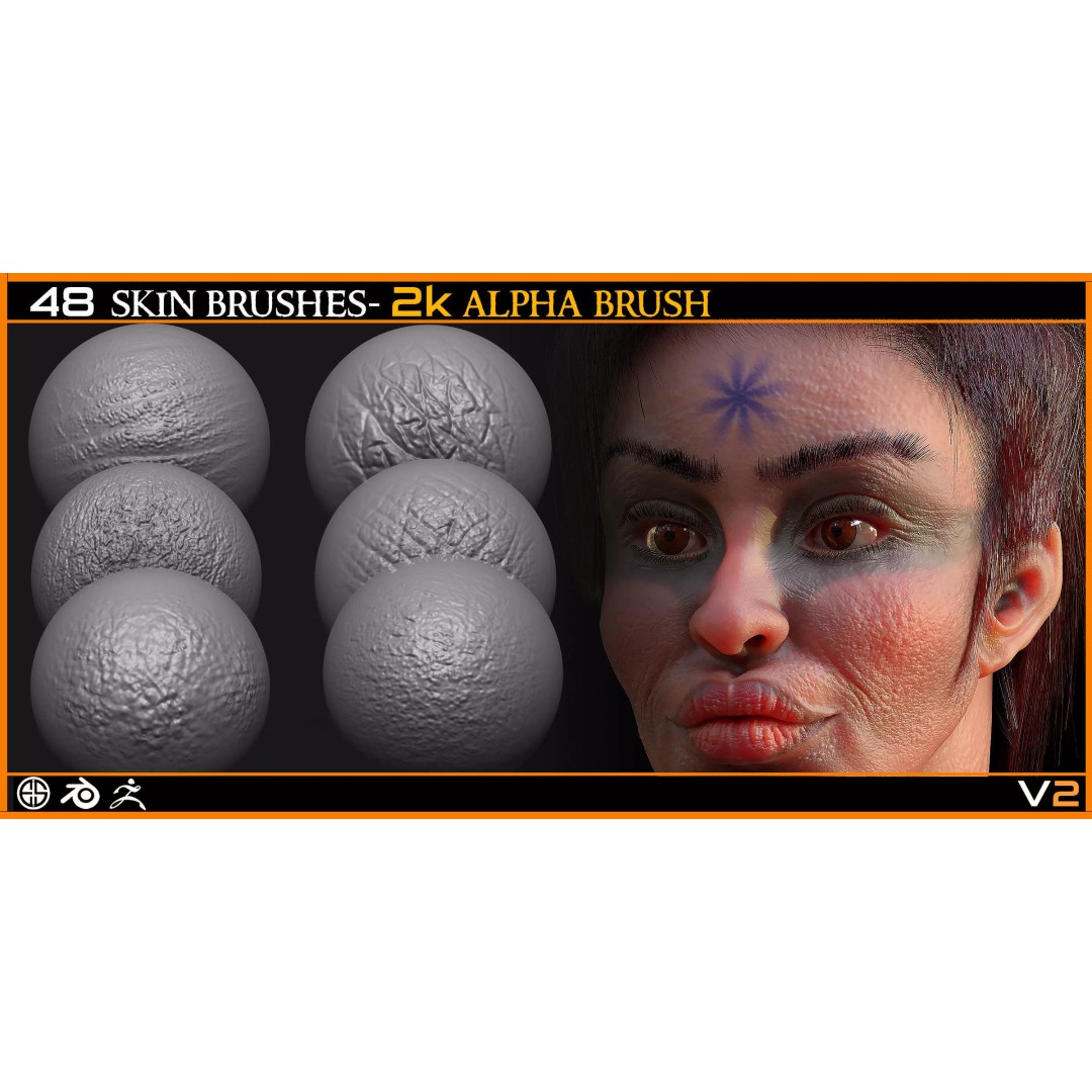Face Skin Brush 3D Model – Realistic Alpha Brushes for Blender & Zbrush - View 3