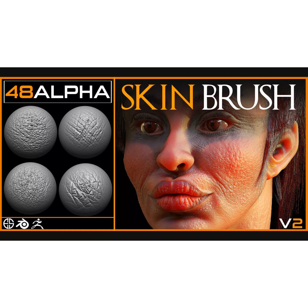 Face Skin Brush 3D Model – Realistic Alpha Brushes for Blender & Zbrush - View 4