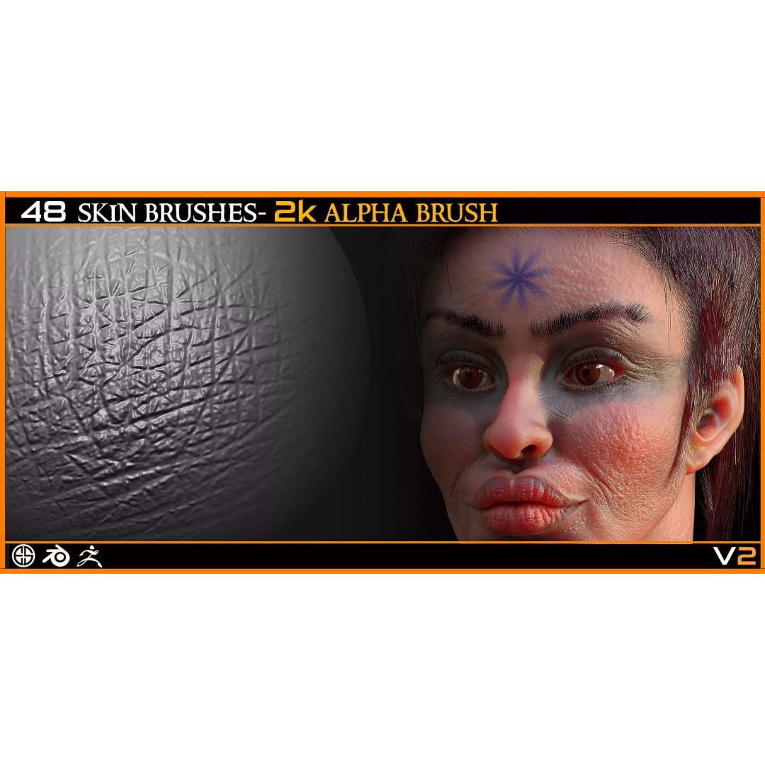 Face Skin Brush 3D Model – Realistic Alpha Brushes for Blender & Zbrush - View 5
