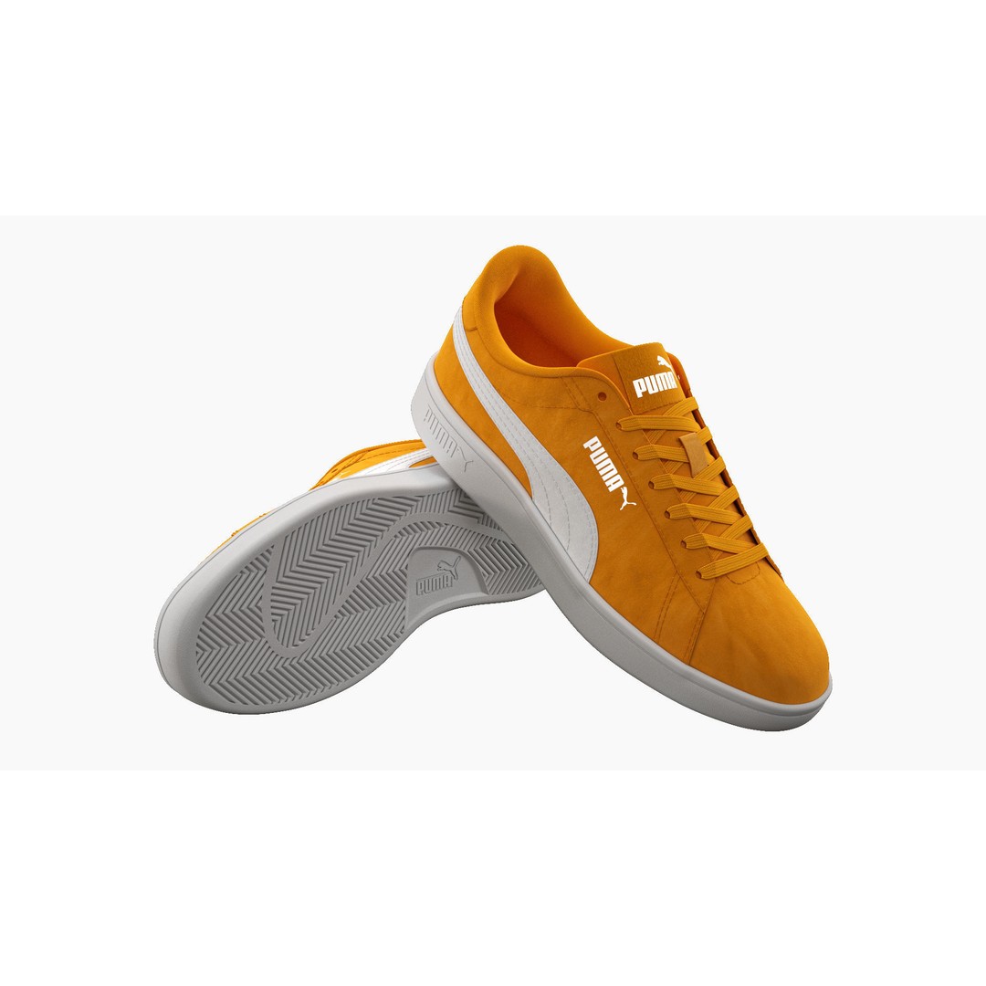 Puma Smash 3D Model – Orange Suede Sneakers, PBR Textures, FBX - View 3