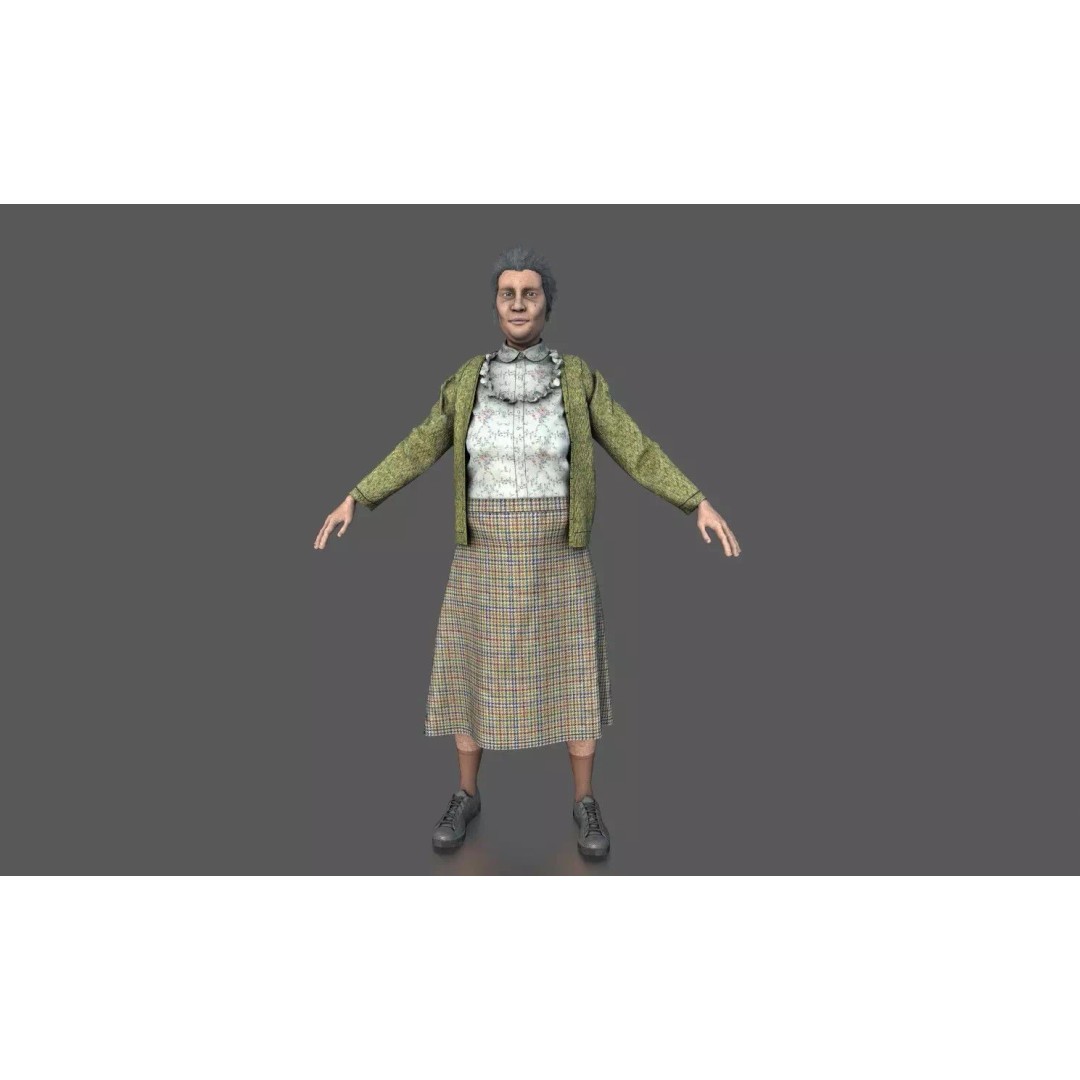 Elderly Woman 3D Model – Realistic Character with PBR Textures - View 2