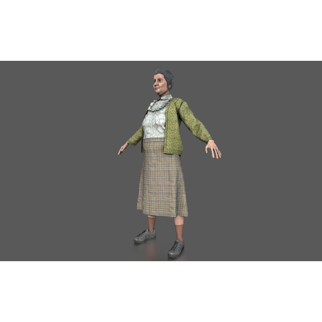 Elderly Woman 3D Model – Realistic Character with PBR Textures - View 3