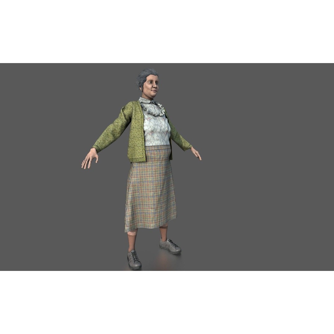 Elderly Woman 3D Model – Realistic Character with PBR Textures - View 4