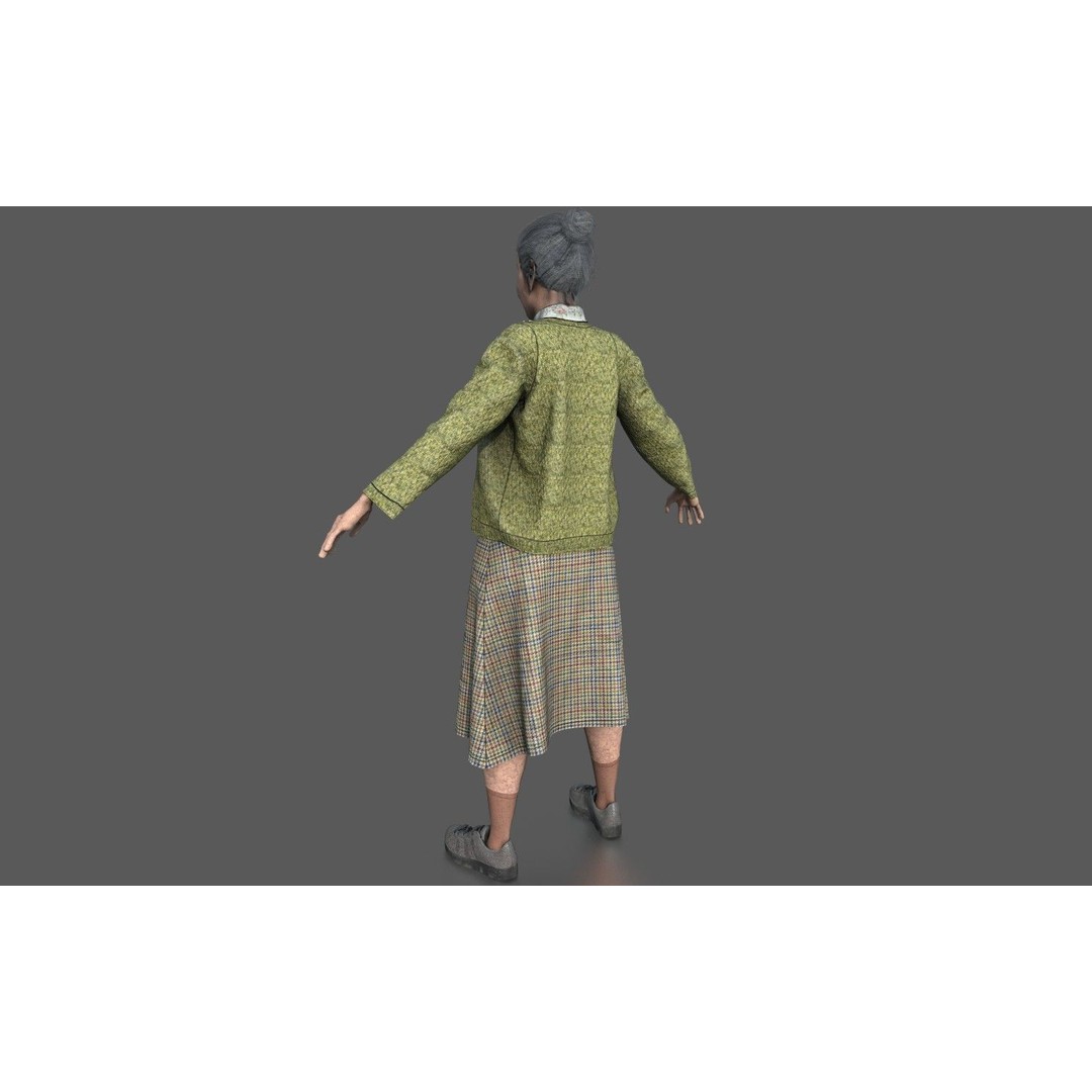 Elderly Woman 3D Model – Realistic Character with PBR Textures - View 5