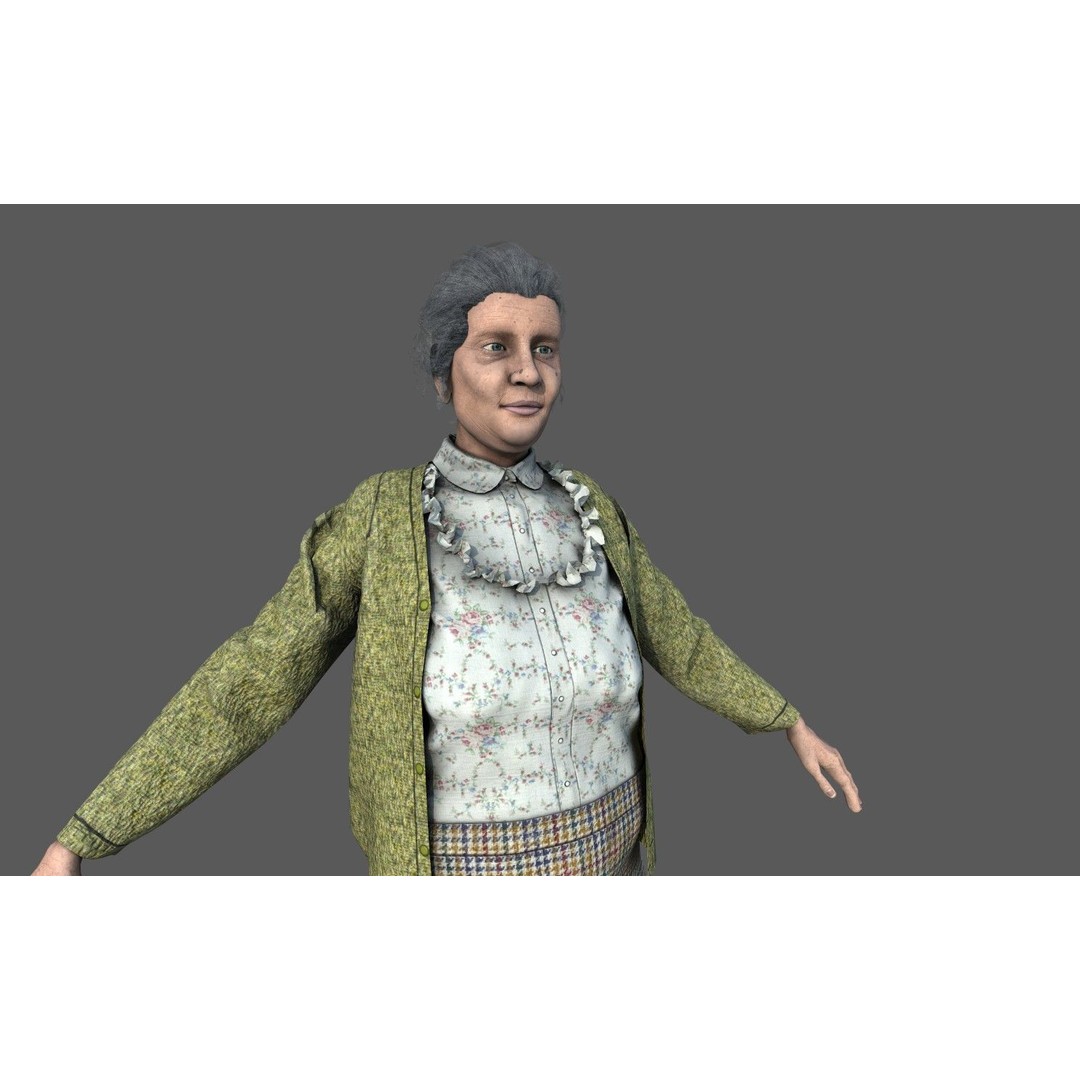 Elderly Woman 3D Model – Realistic Character with PBR Textures - View 6