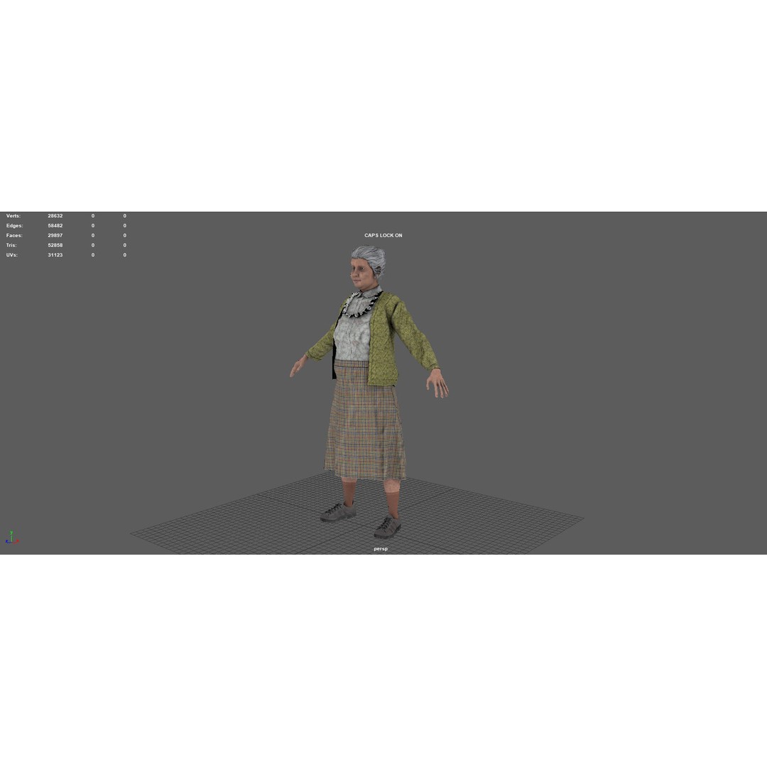 Elderly Woman 3D Model – Realistic Character with PBR Textures - View 7