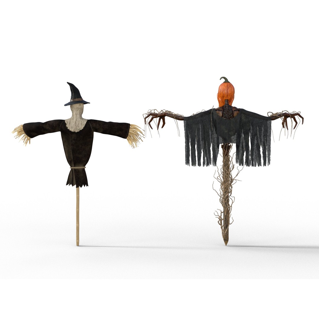 Scarecrow 3D Model – Low Poly Halloween Game Asset, FBX - View 4