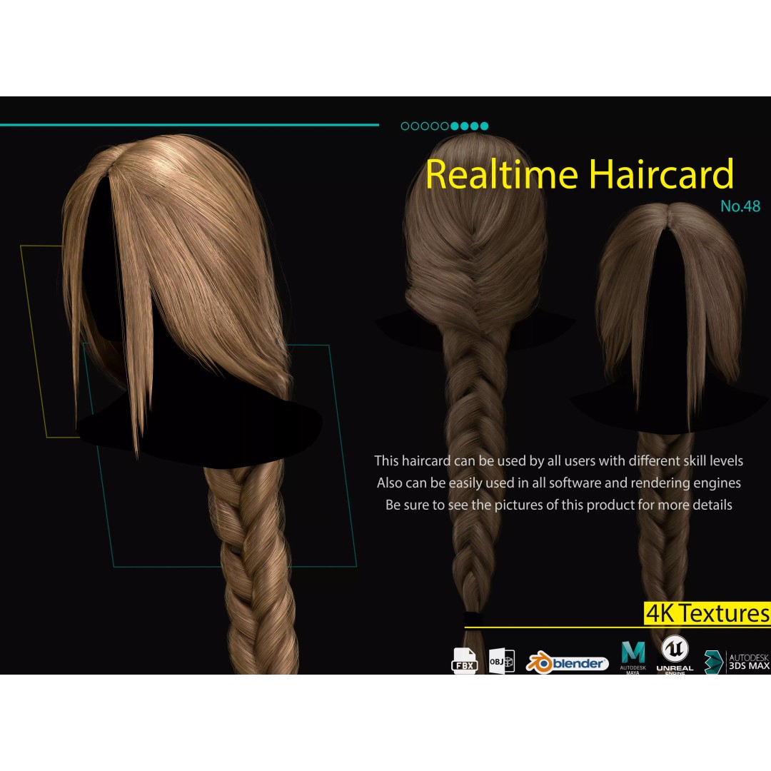 Realtime Haircard 3D Model – Low Poly Game Asset, FBX, OBJ - View 2