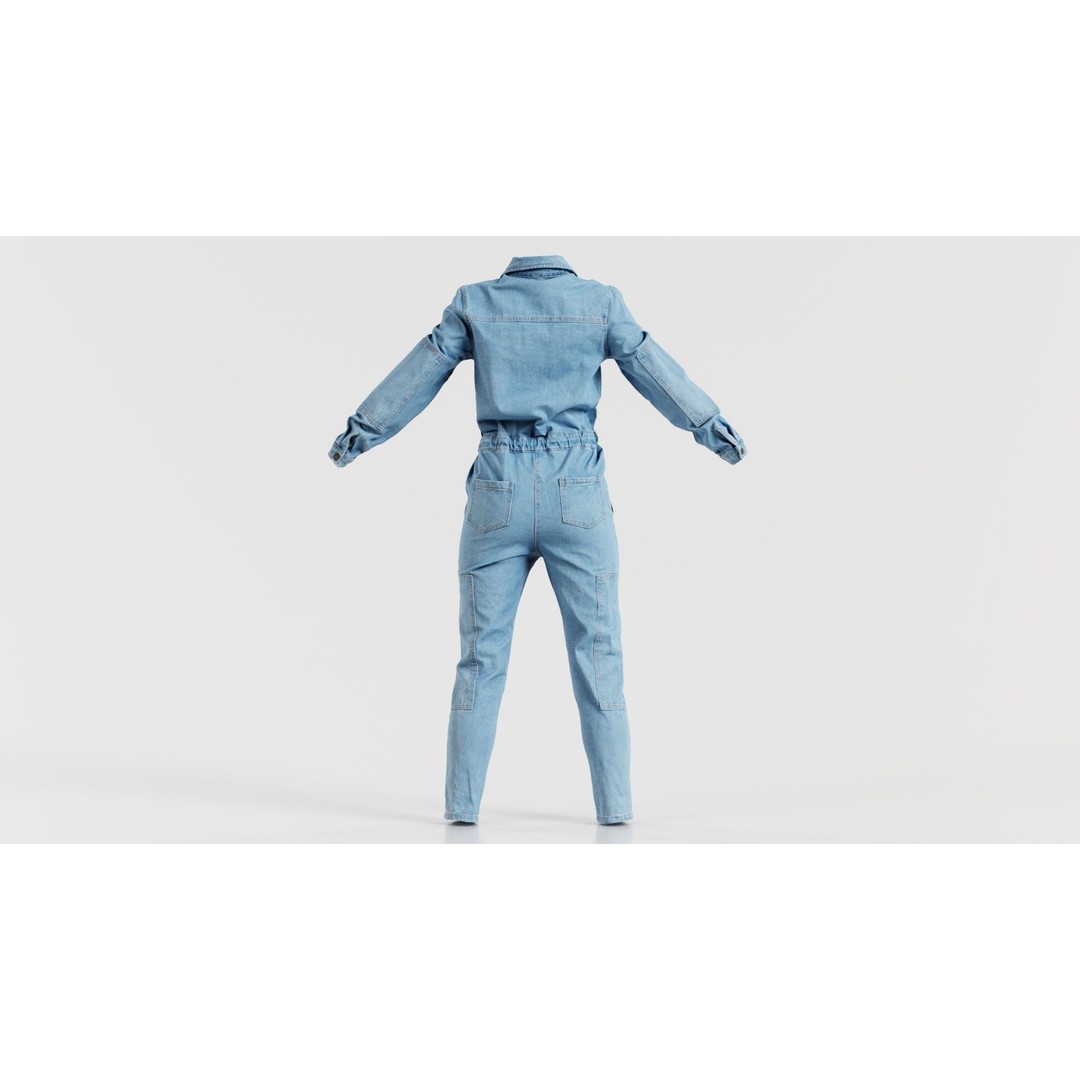 Chest Zippers Jeans Salopet 3D Model – Low Poly Denim Jumpsuit, FBX, Blender - View 10