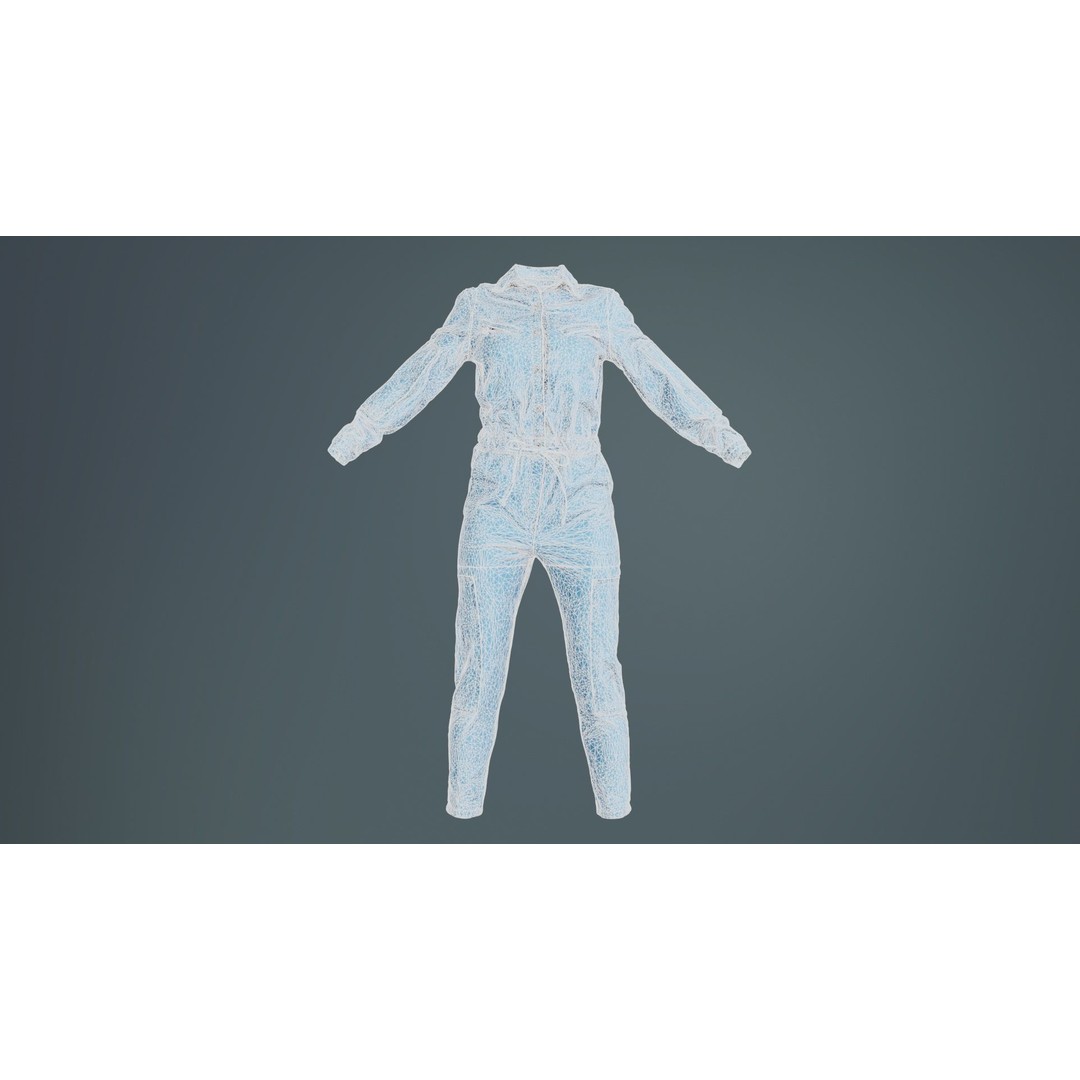 Chest Zippers Jeans Salopet 3D Model – Low Poly Denim Jumpsuit, FBX, Blender - View 11