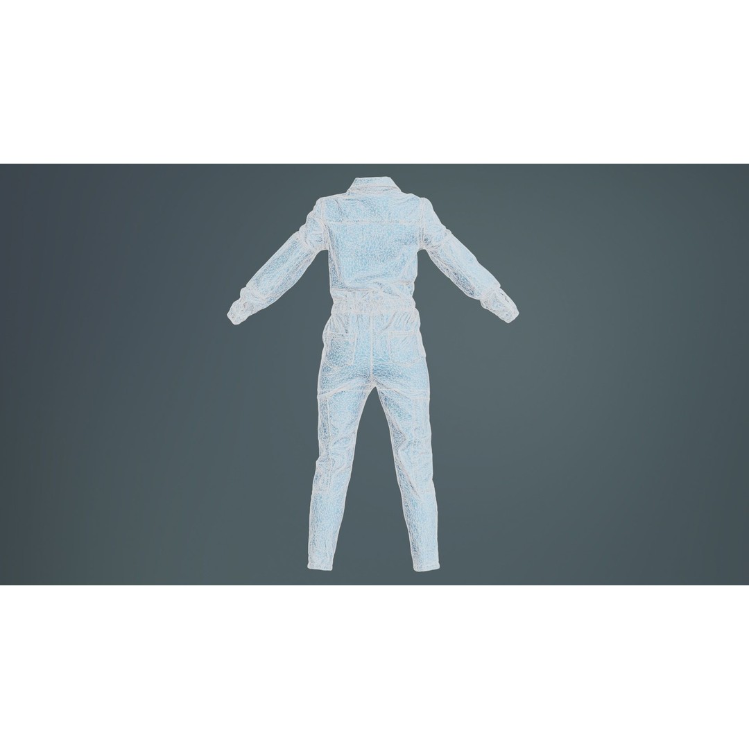 Chest Zippers Jeans Salopet 3D Model – Low Poly Denim Jumpsuit, FBX, Blender - View 12