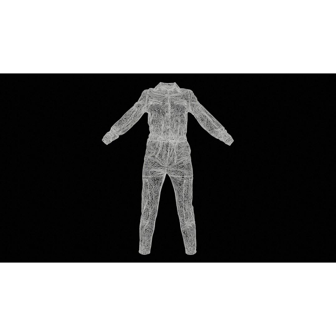 Chest Zippers Jeans Salopet 3D Model – Low Poly Denim Jumpsuit, FBX, Blender - View 13