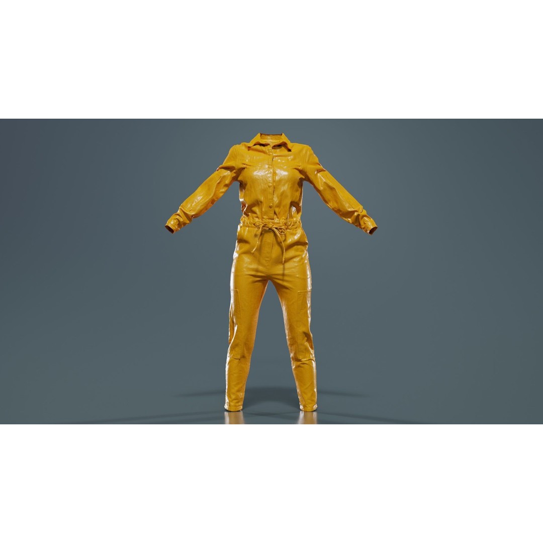 Chest Zippers Jeans Salopet 3D Model – Low Poly Denim Jumpsuit, FBX, Blender - View 14