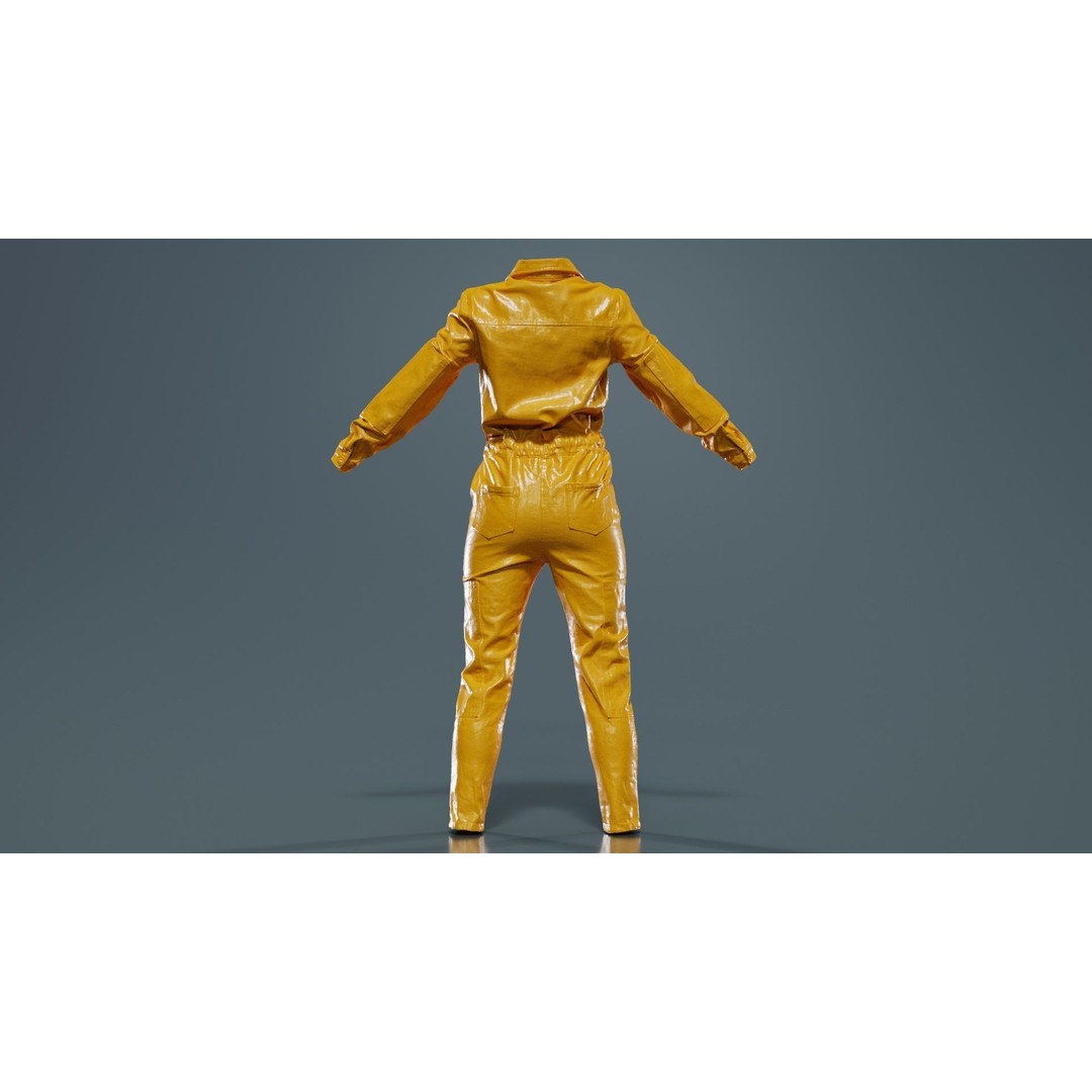 Chest Zippers Jeans Salopet 3D Model – Low Poly Denim Jumpsuit, FBX, Blender - View 15